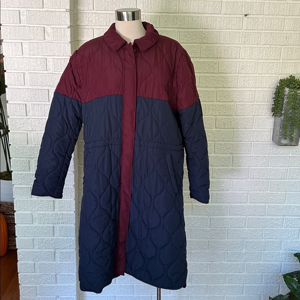SUMMERSALT- long colorblock puffer coat black cherry - Picture 2 of 12